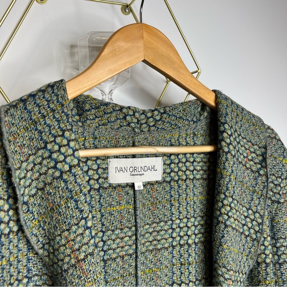 Ivan Grundahl wool tweed style waterfall jacket in green - Picture 5 of 10